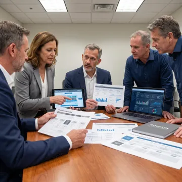 Financial services consultants reviewing a digital transformation roadmap