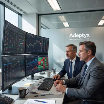 Capital markets consultants reviewing trading data