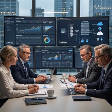 Financial consultants reviewing investment platform data