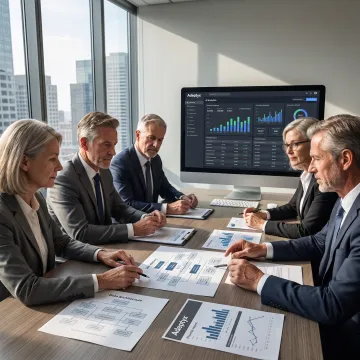 Financial services consultants reviewing AI data strategy