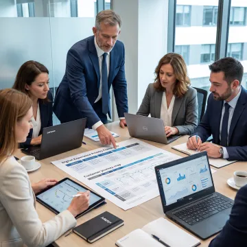Financial services team reviewing a client experience strategy