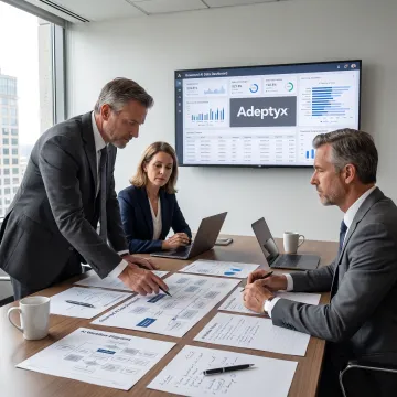 Financial services consultants reviewing an AI automation workflow