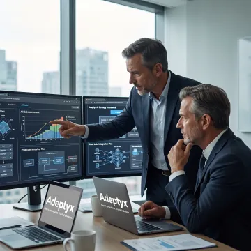 Financial services consultants reviewing AI data strategy