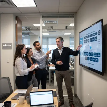 Consultant reviewing investment operations workflow
