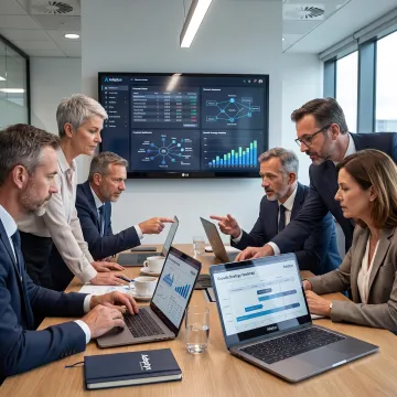 Financial services consultants reviewing a digital growth strategy