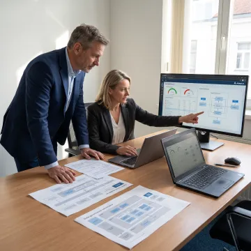Consultants reviewing technology risk data