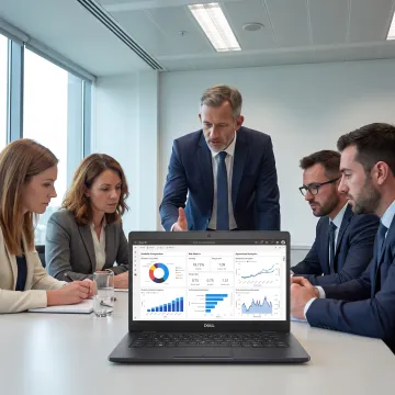 Consultant presenting investment analytics dashboard