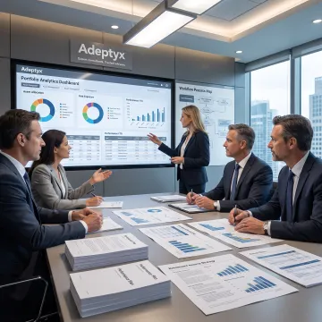 Consultants reviewing financial performance data