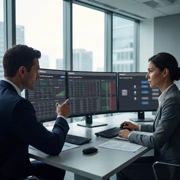 Consultants reviewing integrated investment technology systems