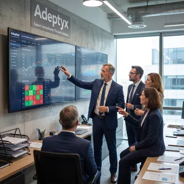 Financial services professionals reviewing a digital platform