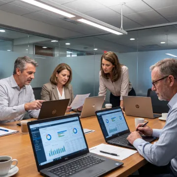 Consultants reviewing a financial technology implementation plan