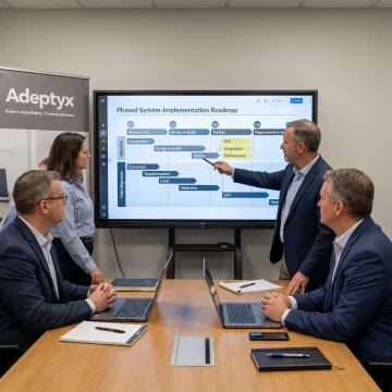 Financial technology team mapping an implementation process