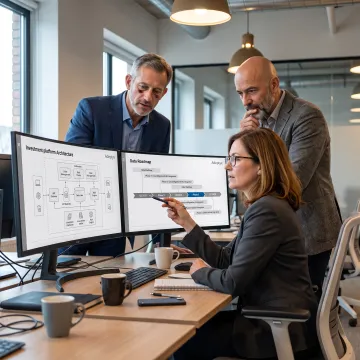 Financial technology consultants reviewing platform strategy