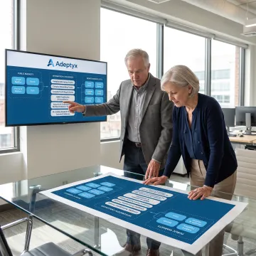 Financial data consultants reviewing analytics dashboards