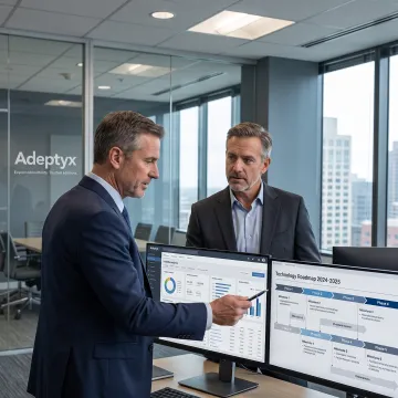Financial consultants reviewing investment data