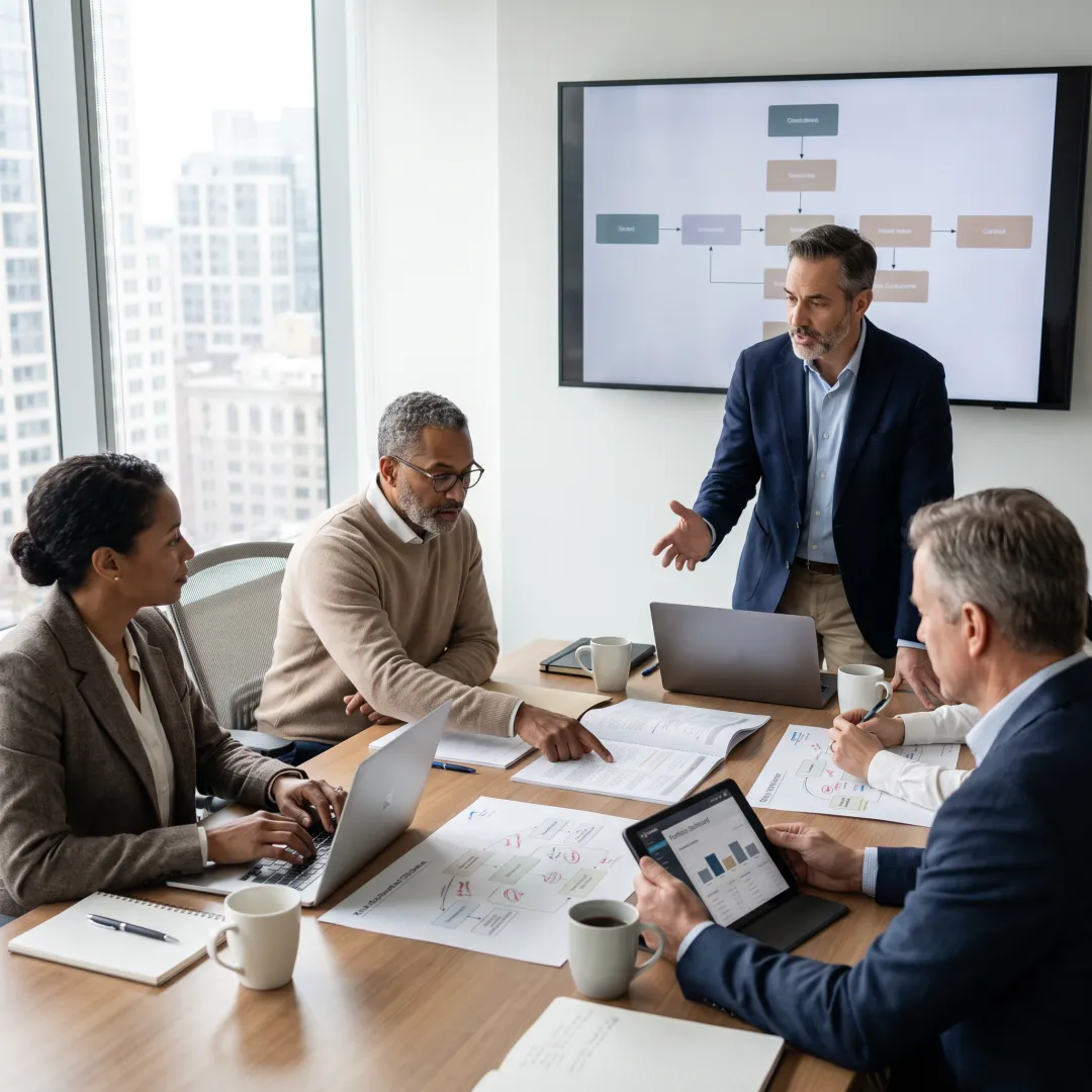 Consultants planning an integrated financial services transformation
