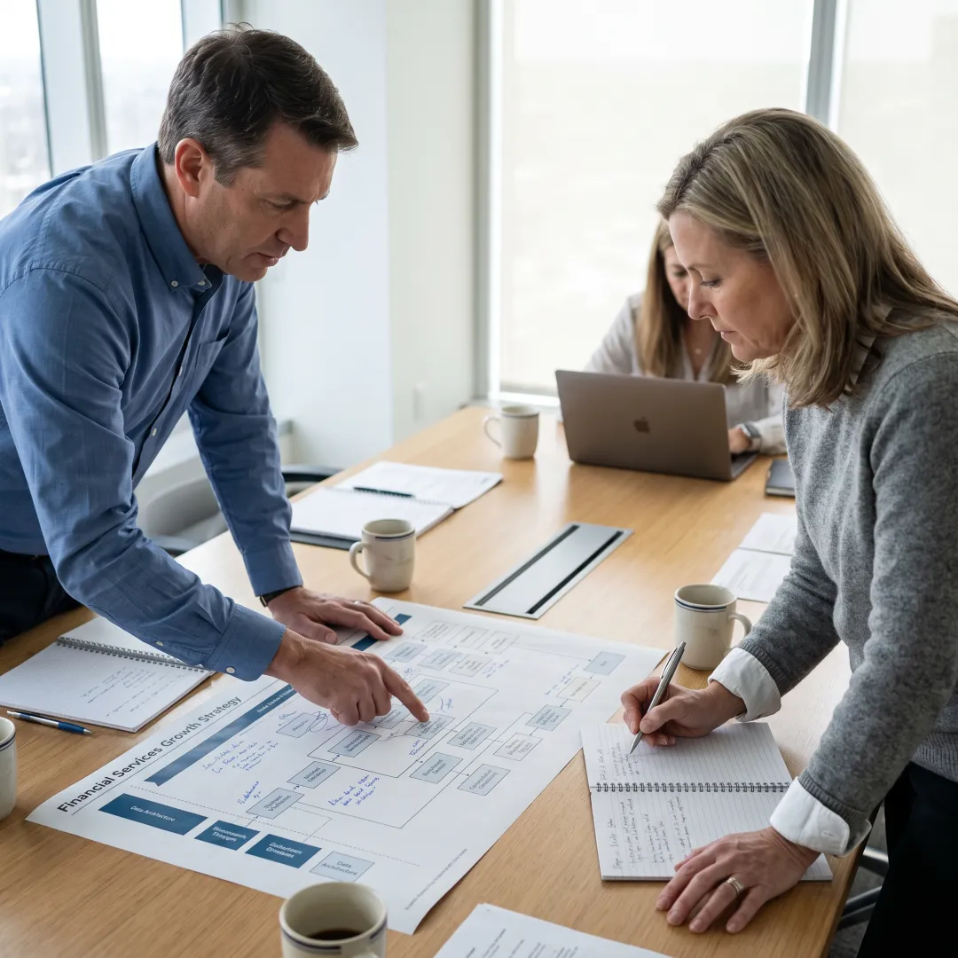 Consultants developing a financial services growth roadmap