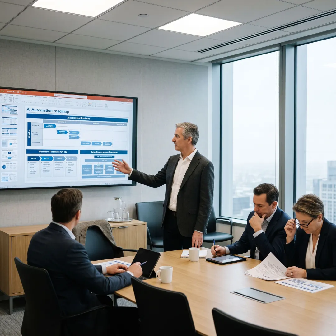 Consultant presenting an automation roadmap to investment leaders