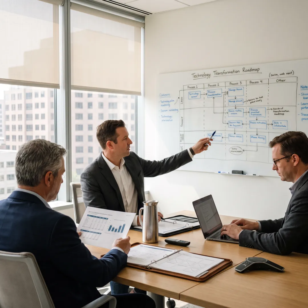 Consultants planning a financial transformation roadmap