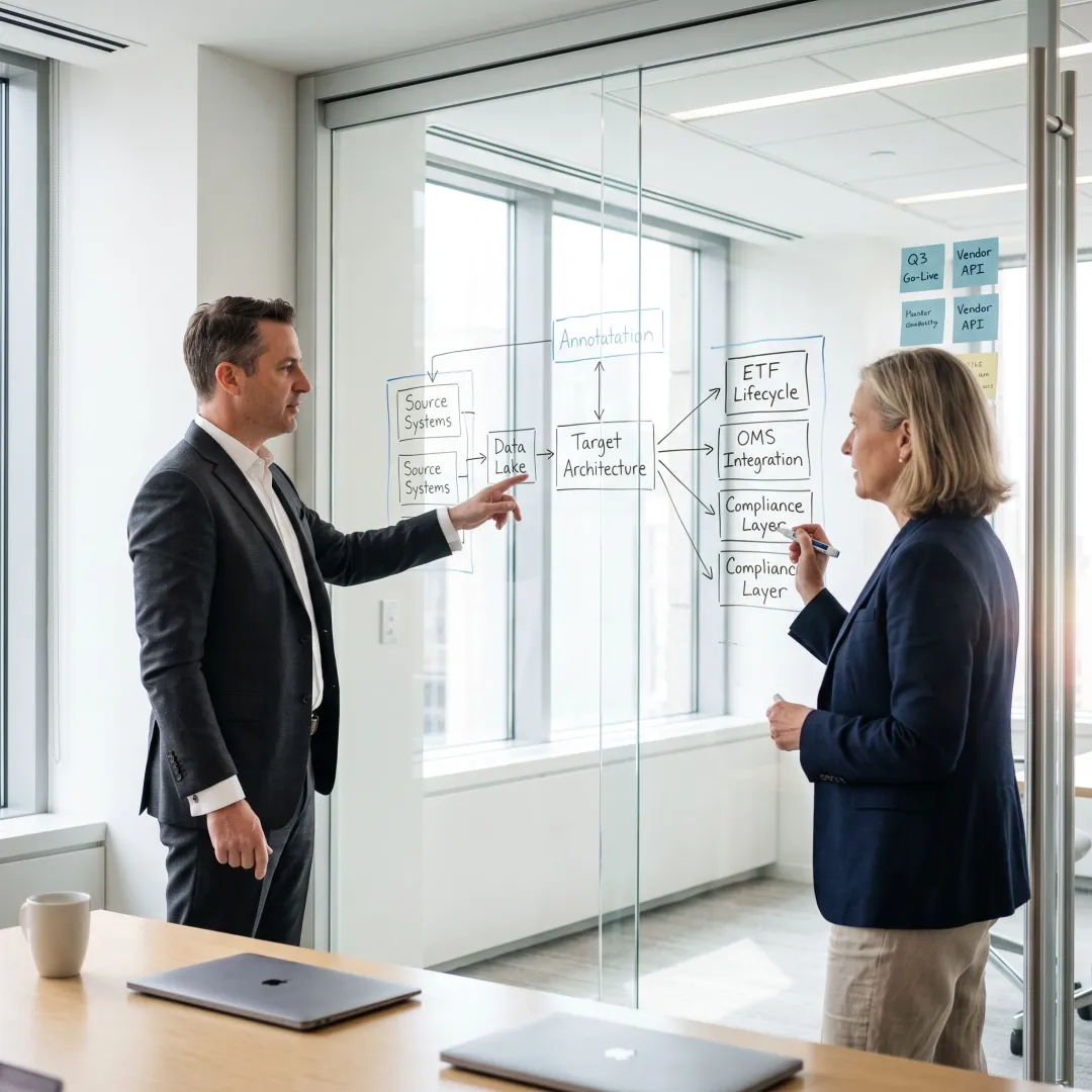 Consultants mapping financial data architecture