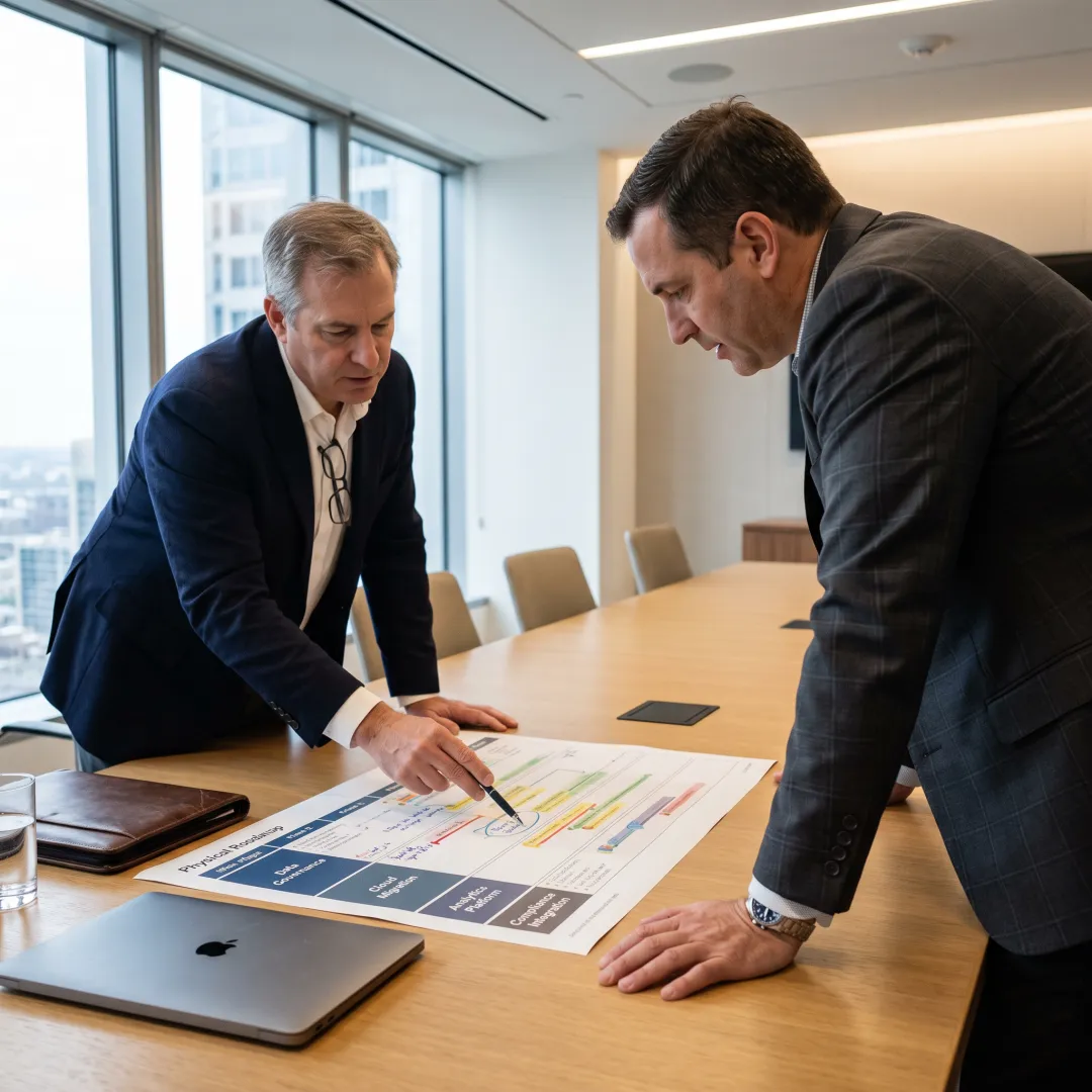 Consultants planning a financial data modernization roadmap