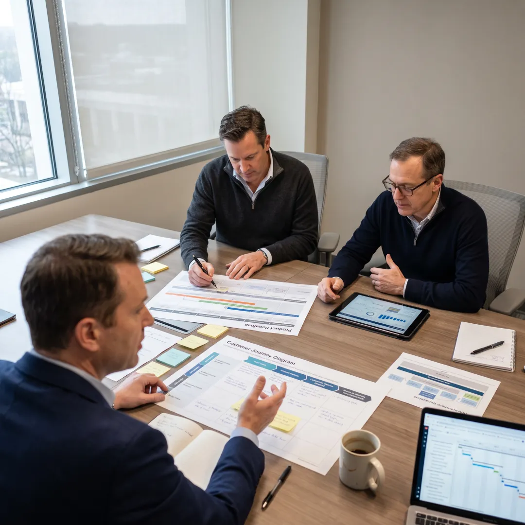 Consultants planning a financial services customer journey