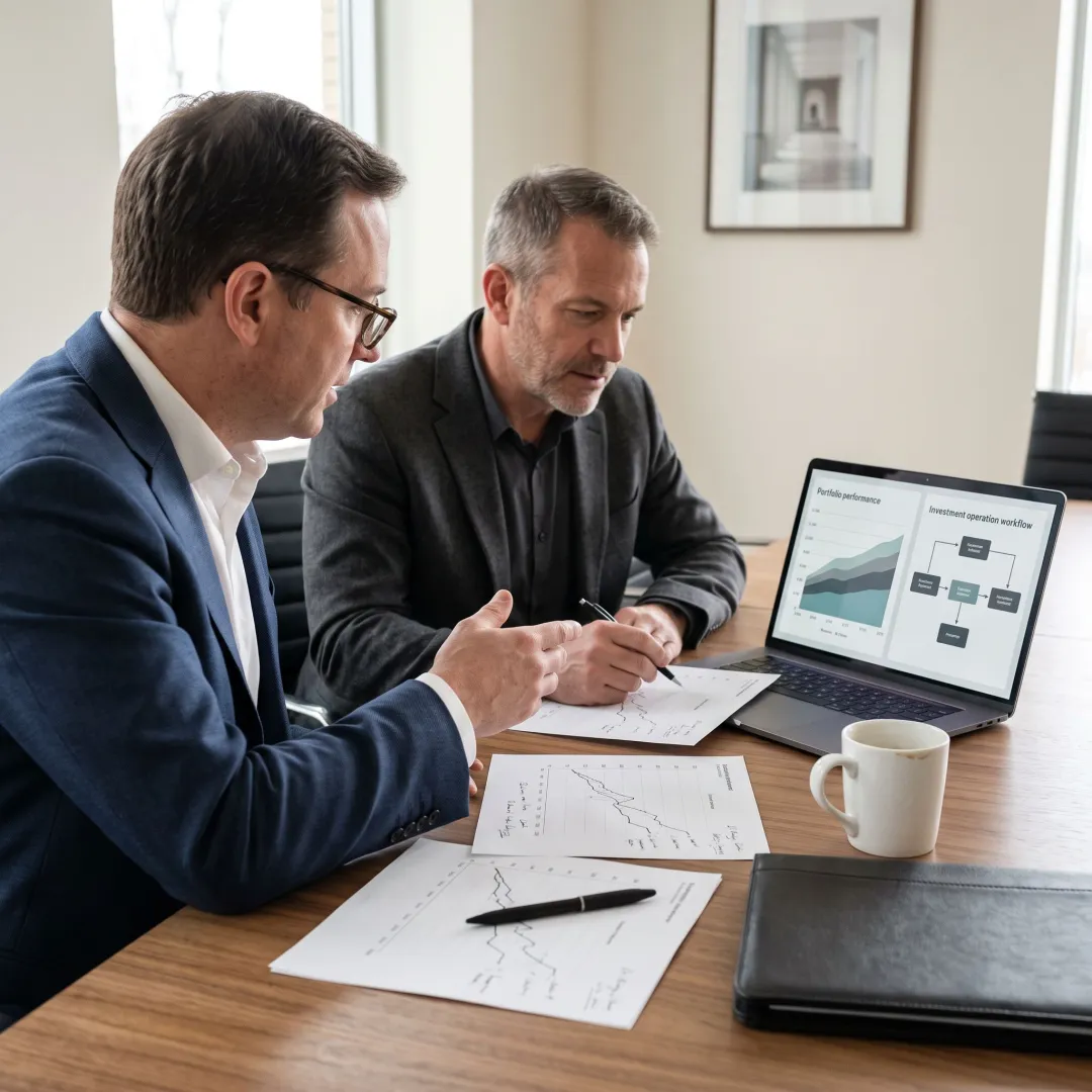 Private equity team reviewing technology roadmap