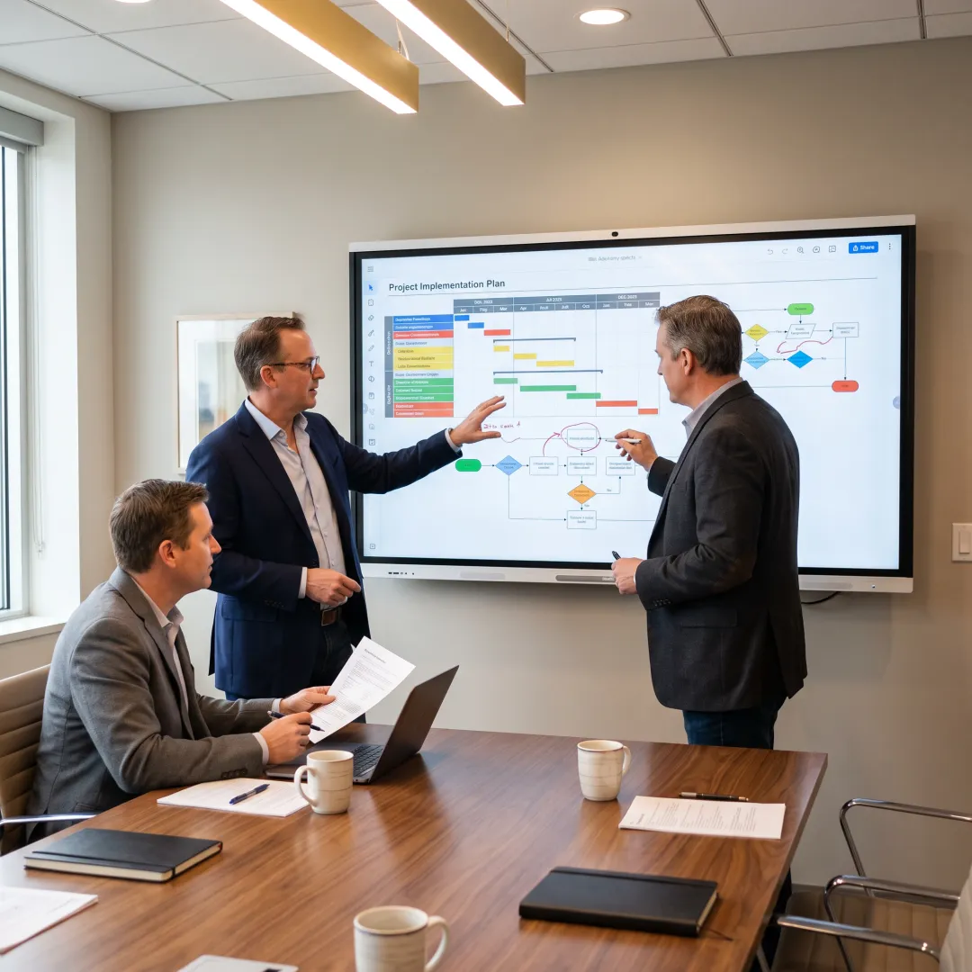 Financial technology team mapping an implementation process
