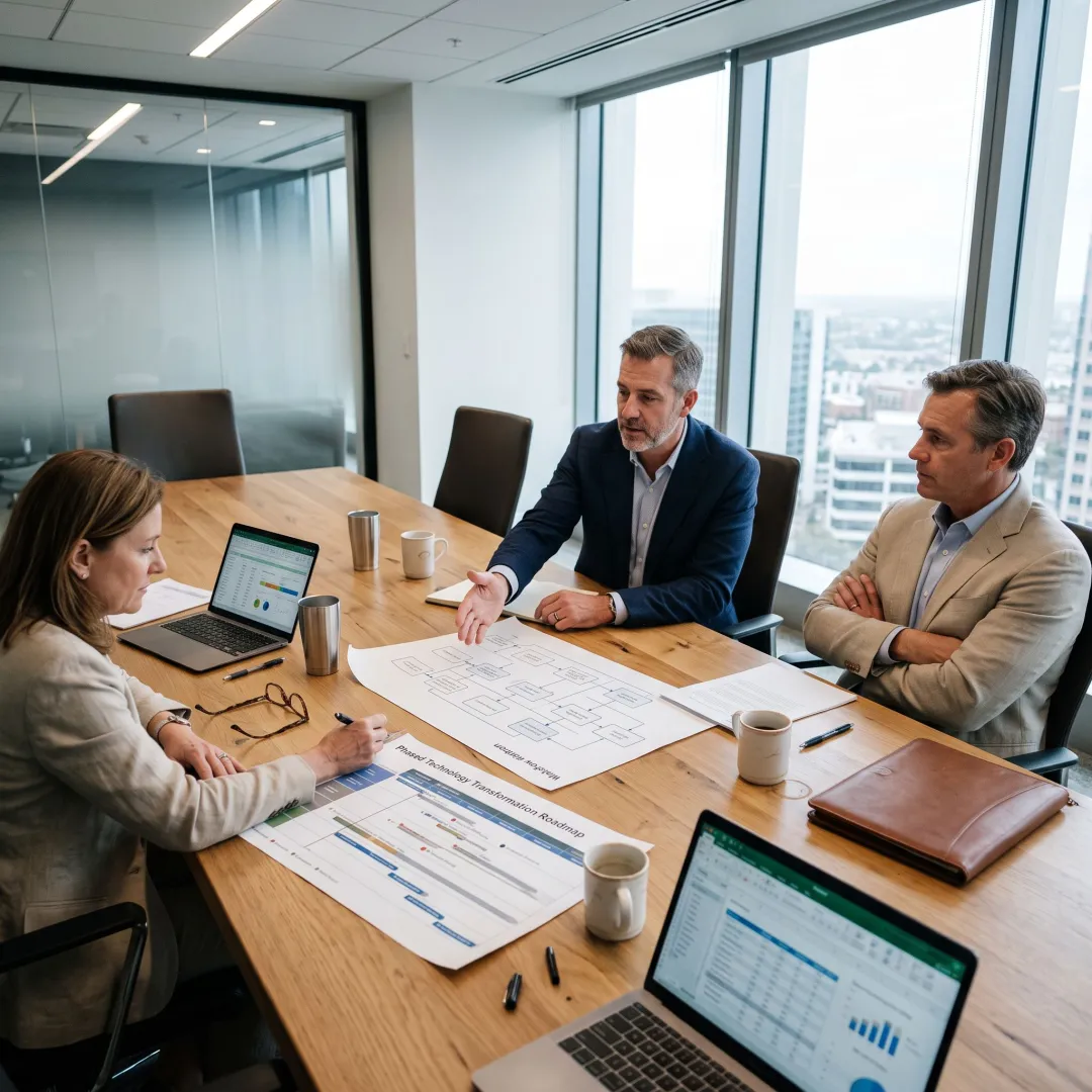 Consultants developing a financial services technology roadmap