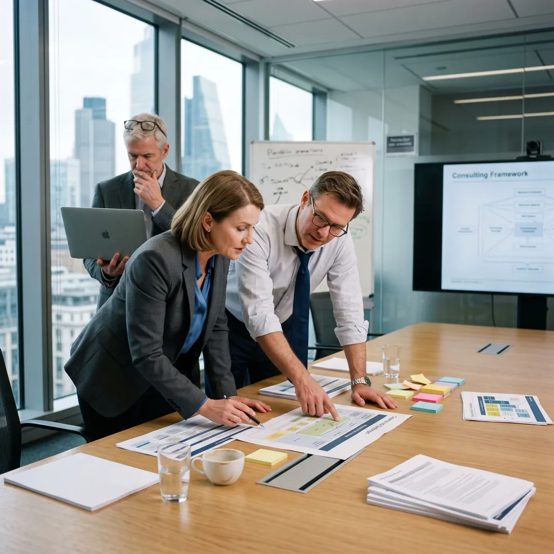 Consultants mapping a financial services strategy roadmap