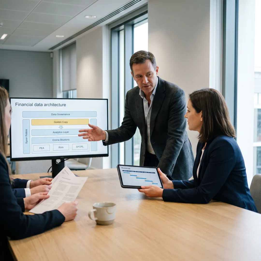 Consultant reviewing investment data architecture