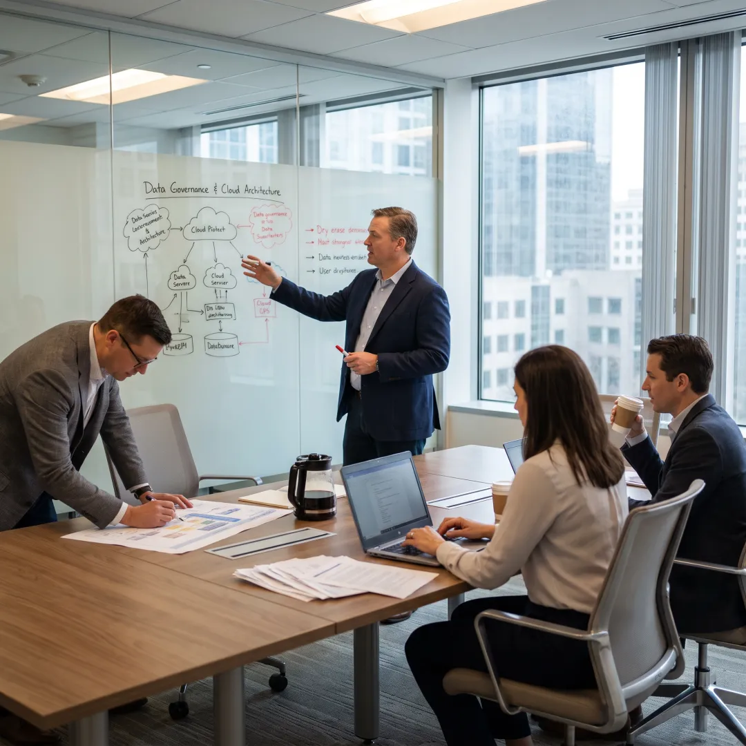 Consultant mapping a financial data architecture