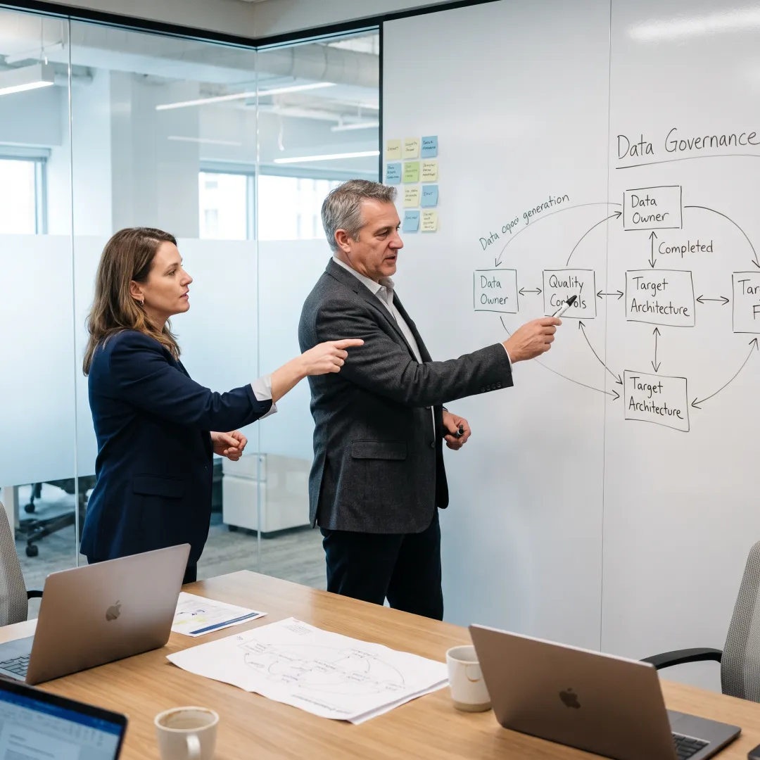 Consultants mapping a financial data governance framework