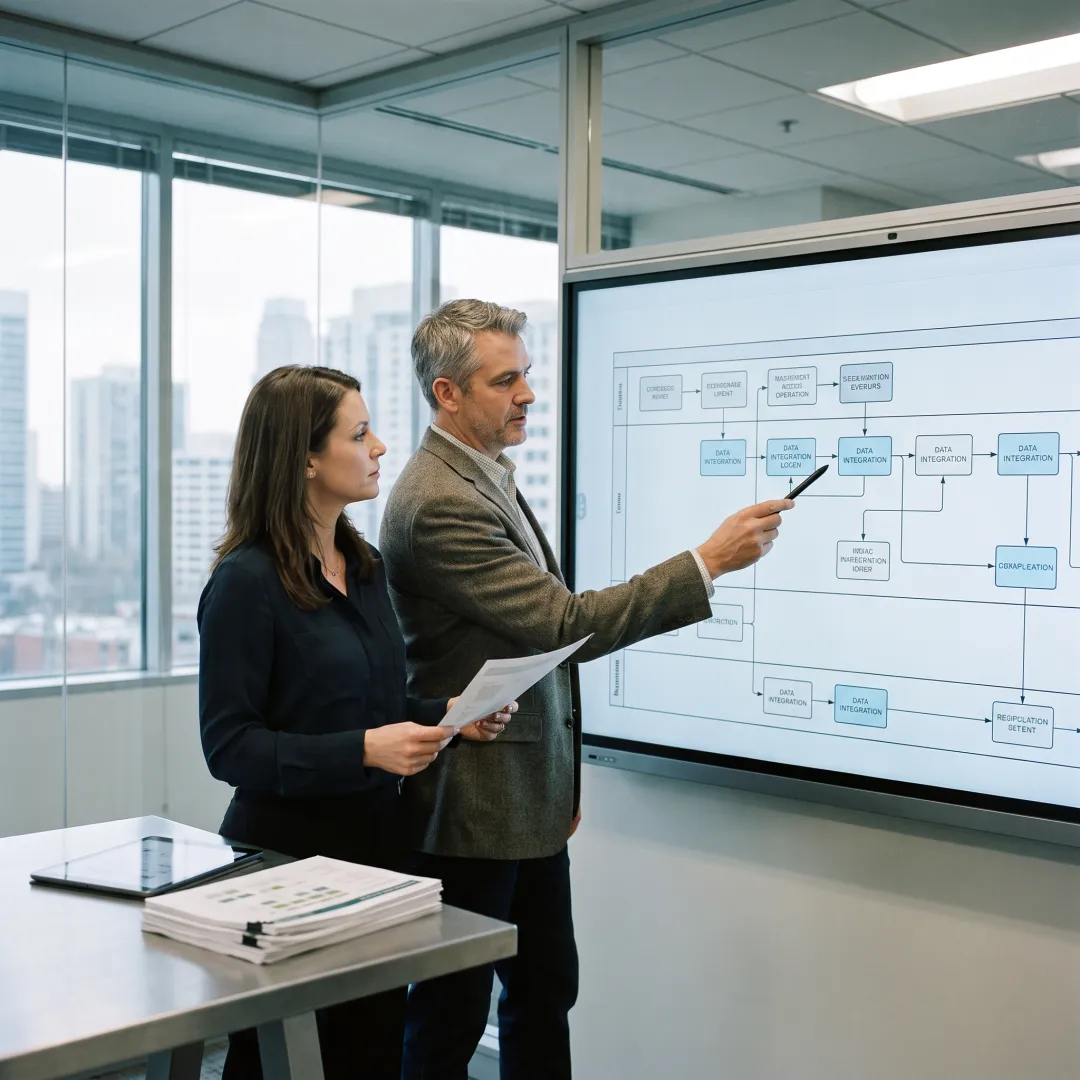 Consultants planning financial workflow automation