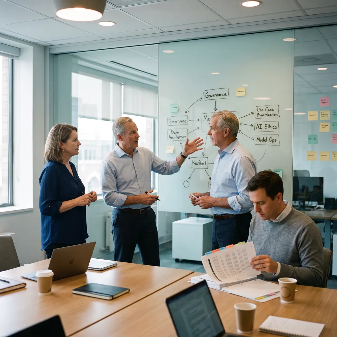 Consultants mapping an AI implementation roadmap
