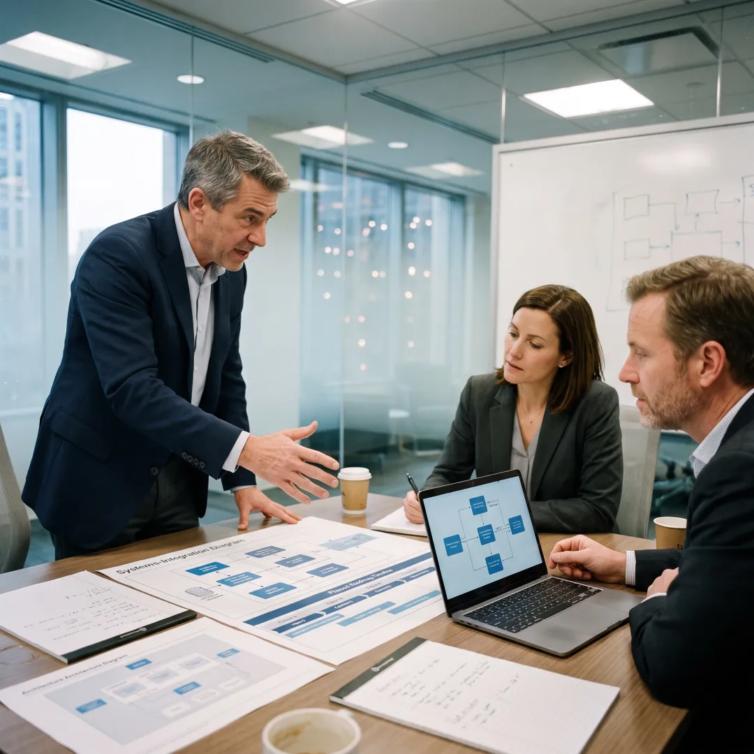 Consultants planning a financial software modernization strategy