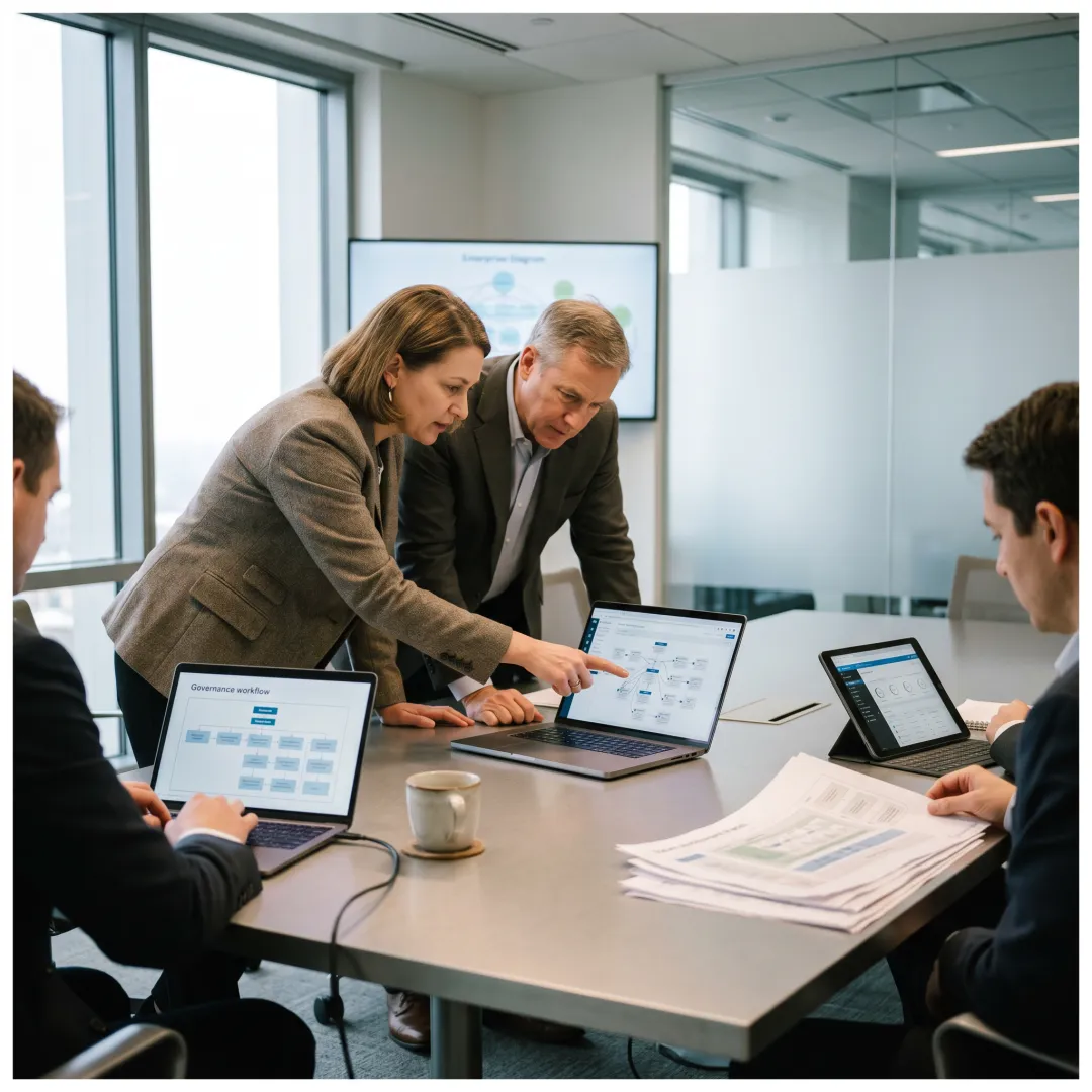 Consultants designing an integrated financial data platform