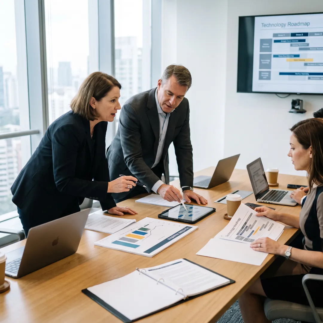 Consultants collaborating on an investment technology roadmap