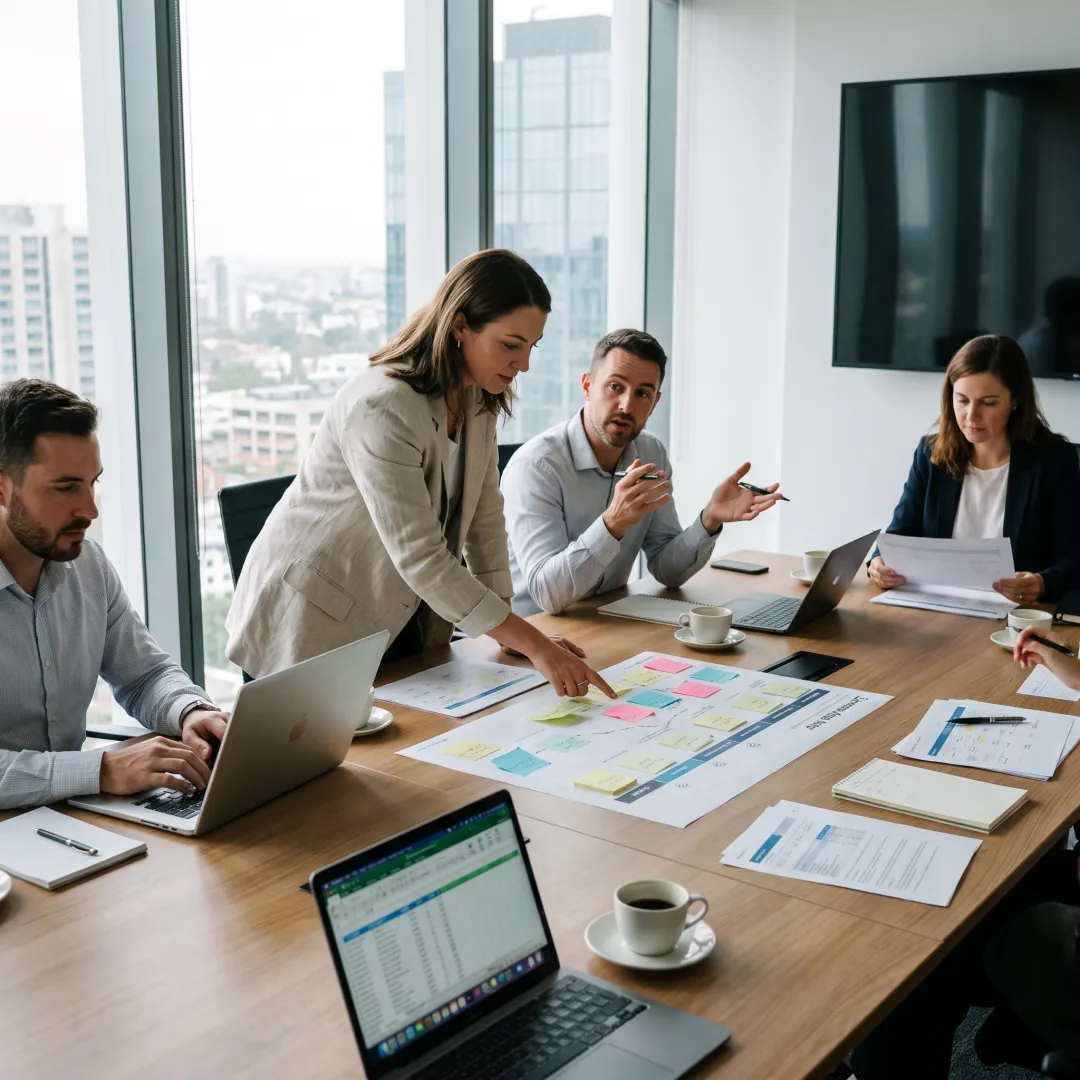 Consultants collaborating on a product roadmap