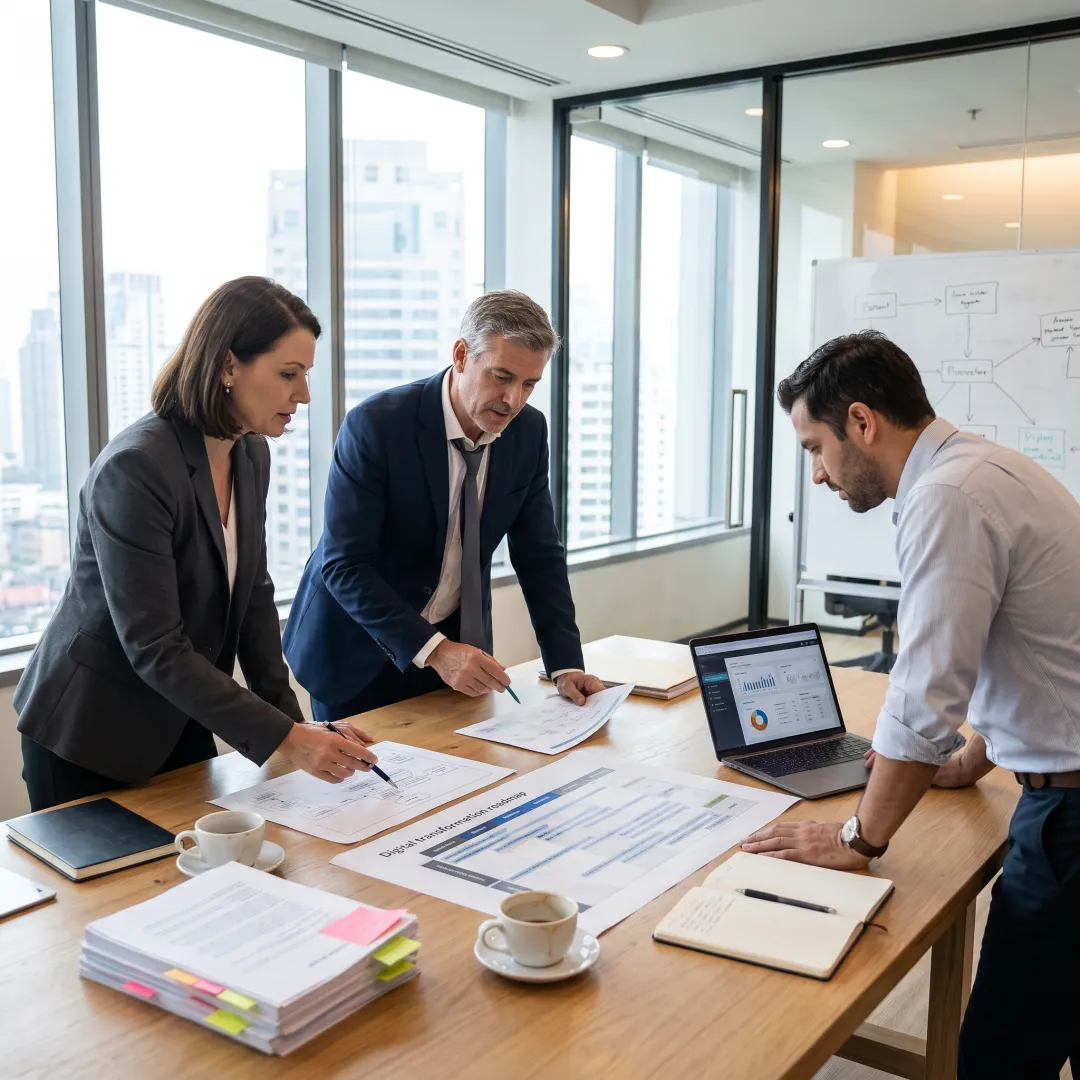 Consultants collaborating on an investment technology roadmap