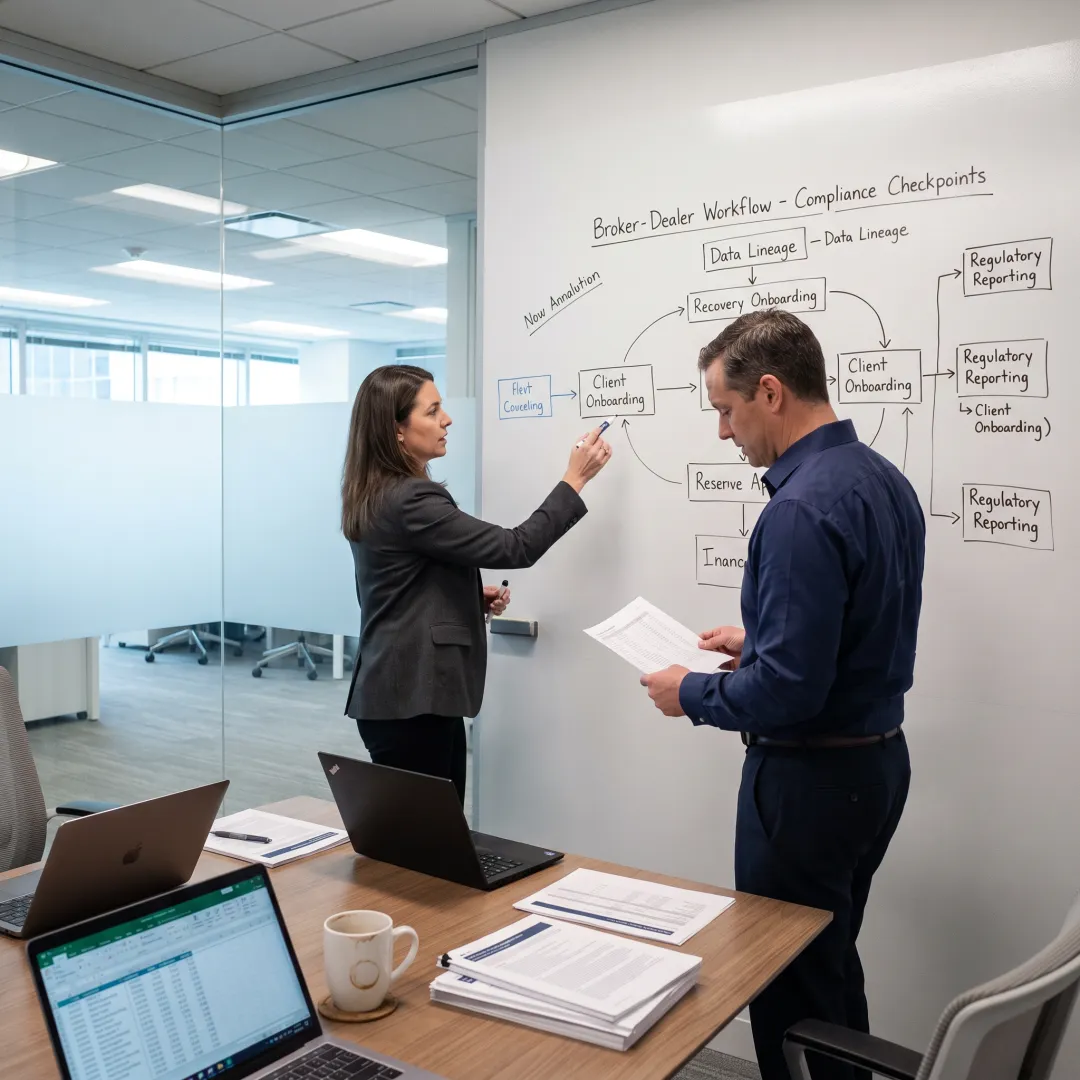 Consultants mapping broker-dealer compliance workflows