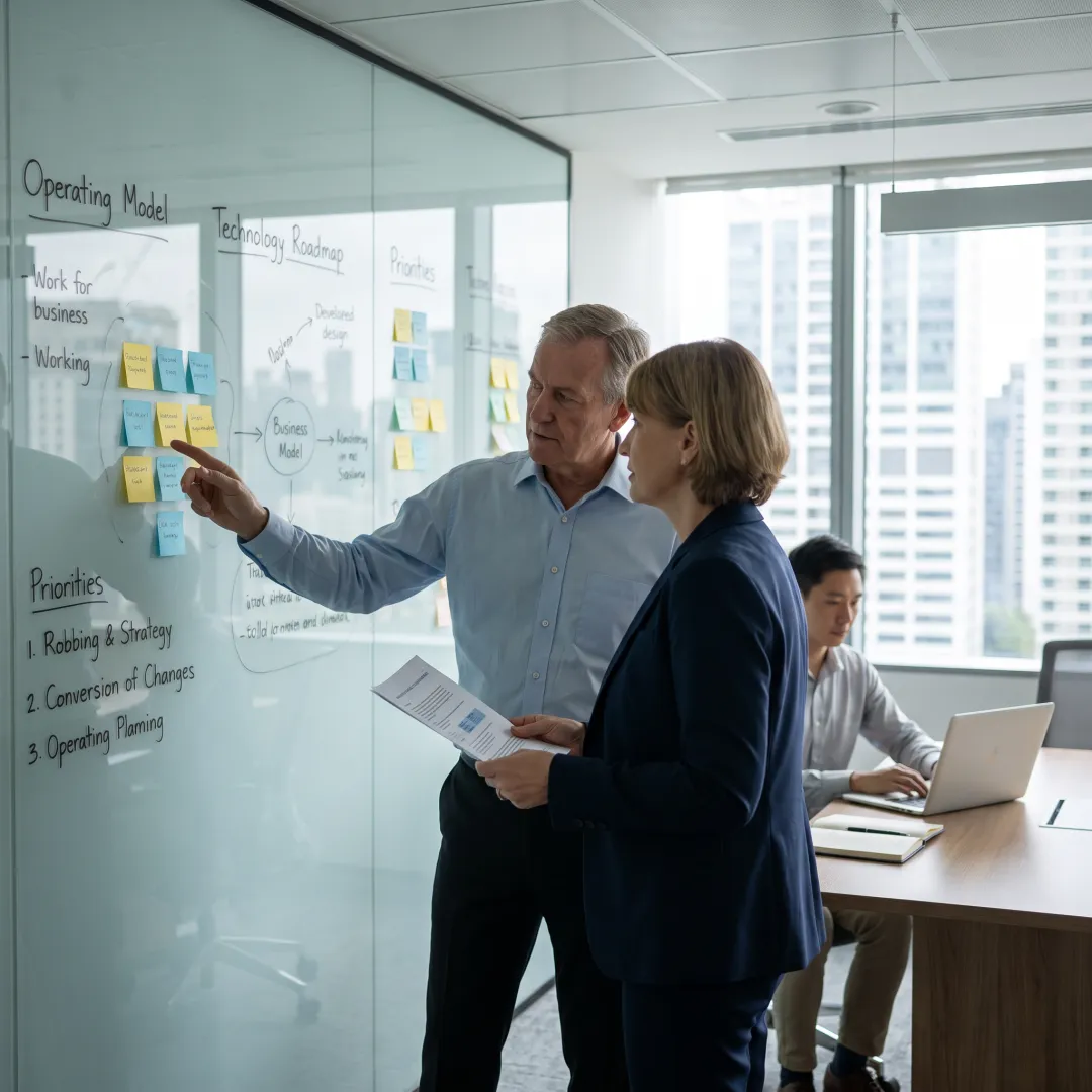 Consultants creating a financial-services strategy roadmap