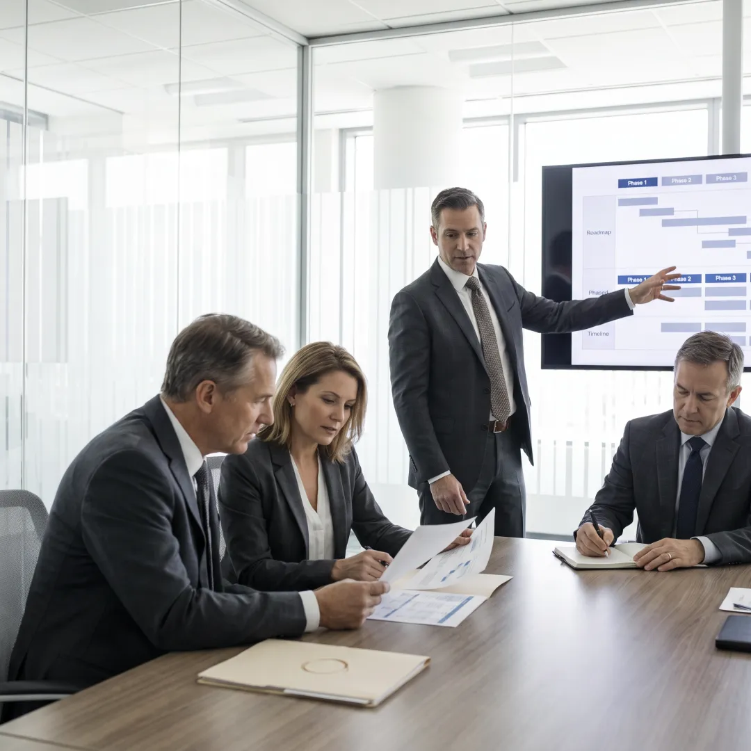 Consultants presenting a financial technology strategy