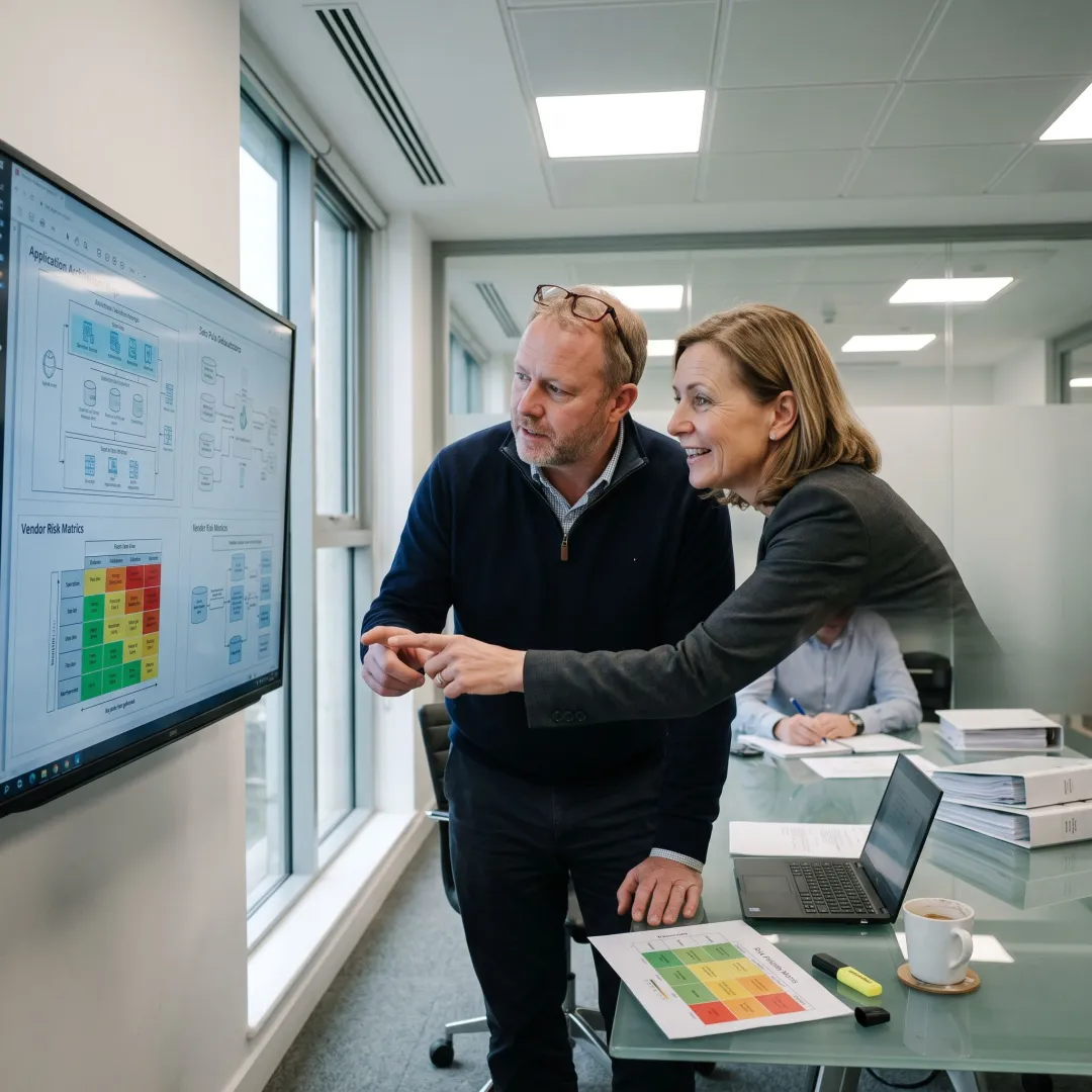 Consultants assessing financial systems and technology risks