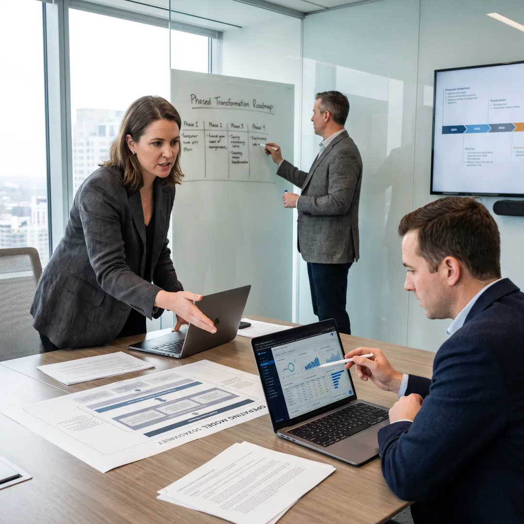 Consultants planning a financial transformation roadmap