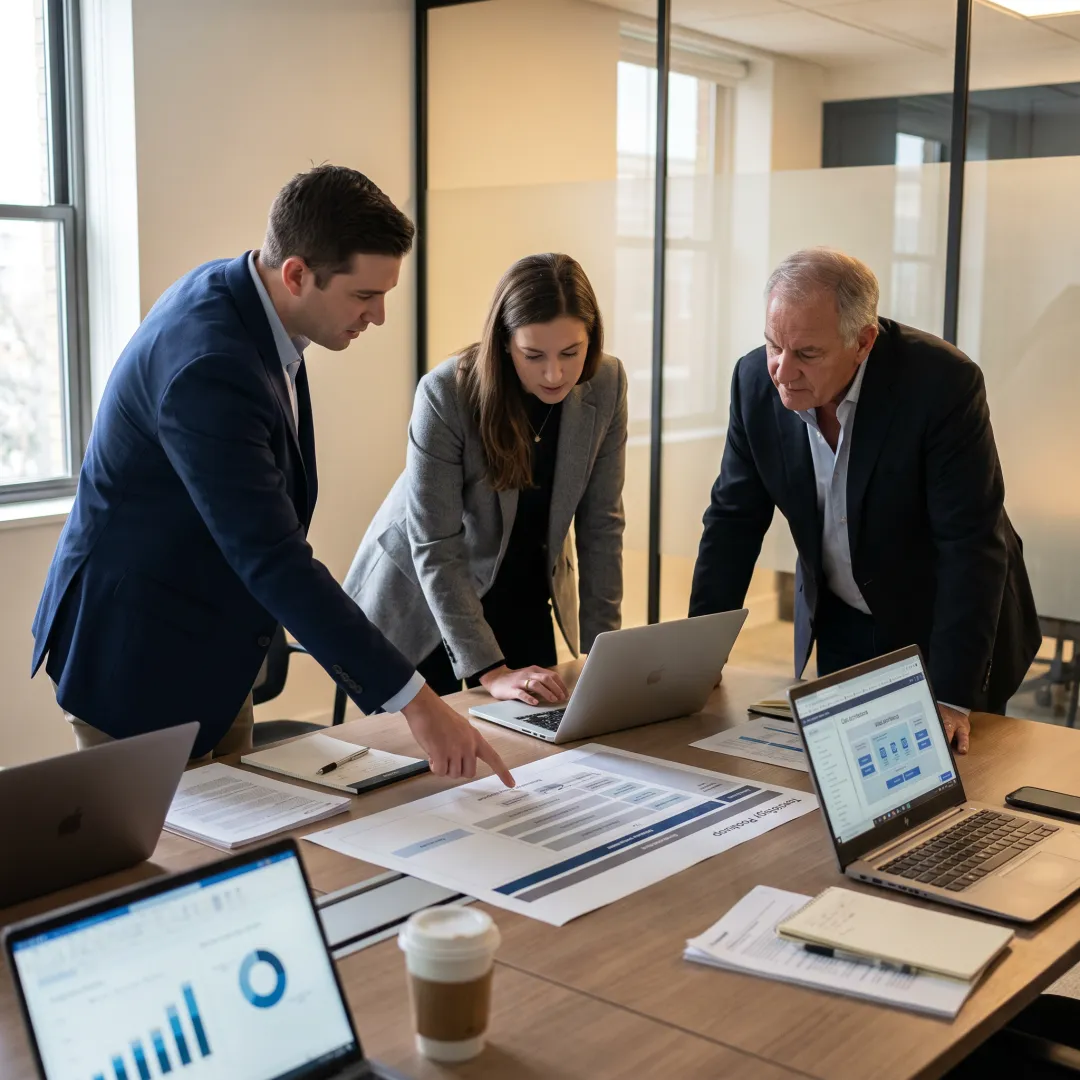 Consultants collaborating on a financial technology roadmap