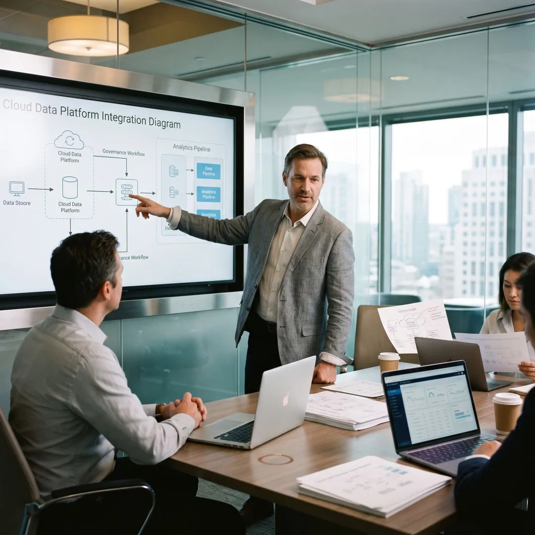 Consultant mapping a financial data platform