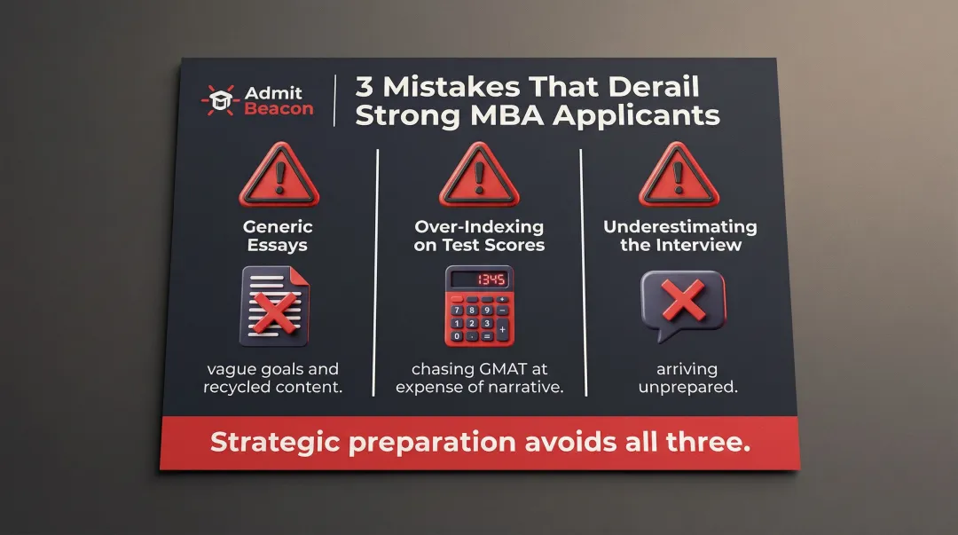Three common MBA application mistakes that derail qualified candidates infographic