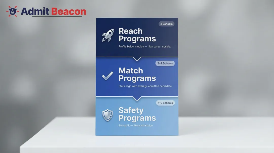 MBA school list reach match safety three-tier framework breakdown