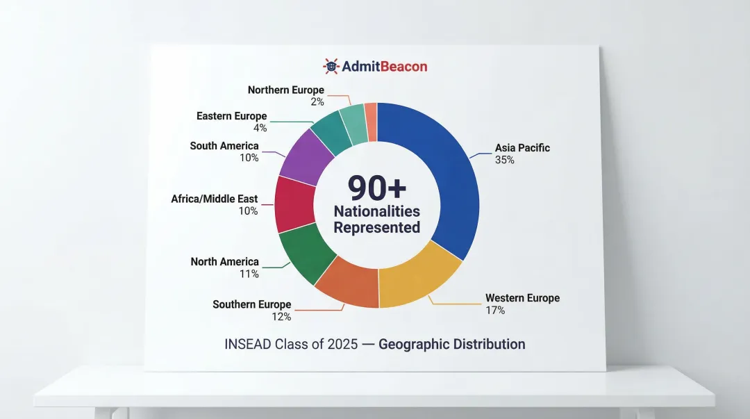 INSEAD Class of 2025 geographic distribution by region percentage breakdown
